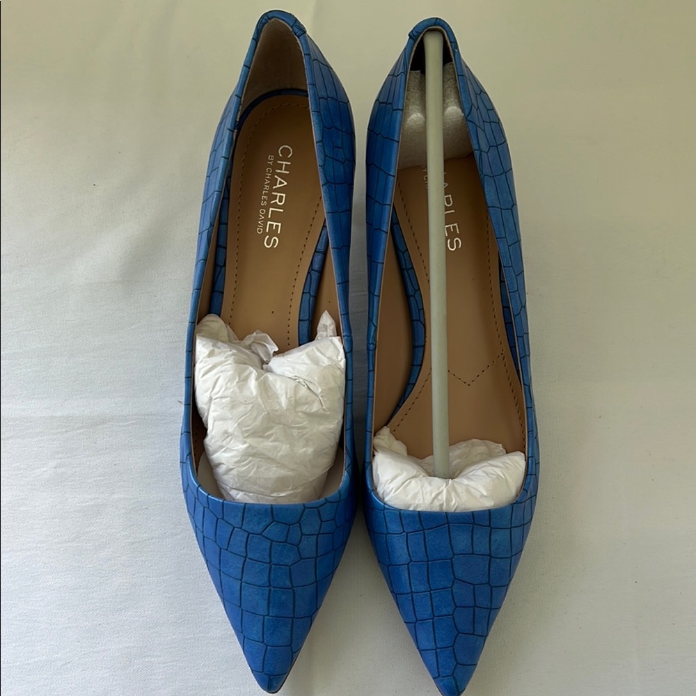 Charles & Keith Blue Textured Heels